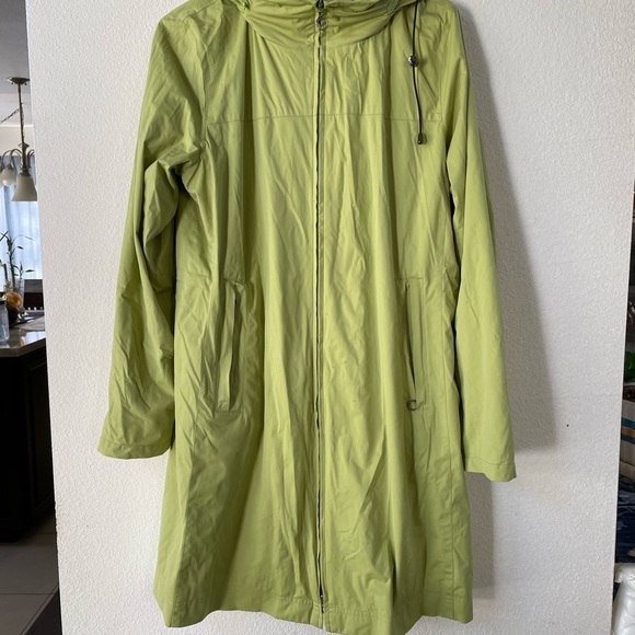 Athleta long line bright green trench coat windbreaker with detachable hood - Picture 1 of 13